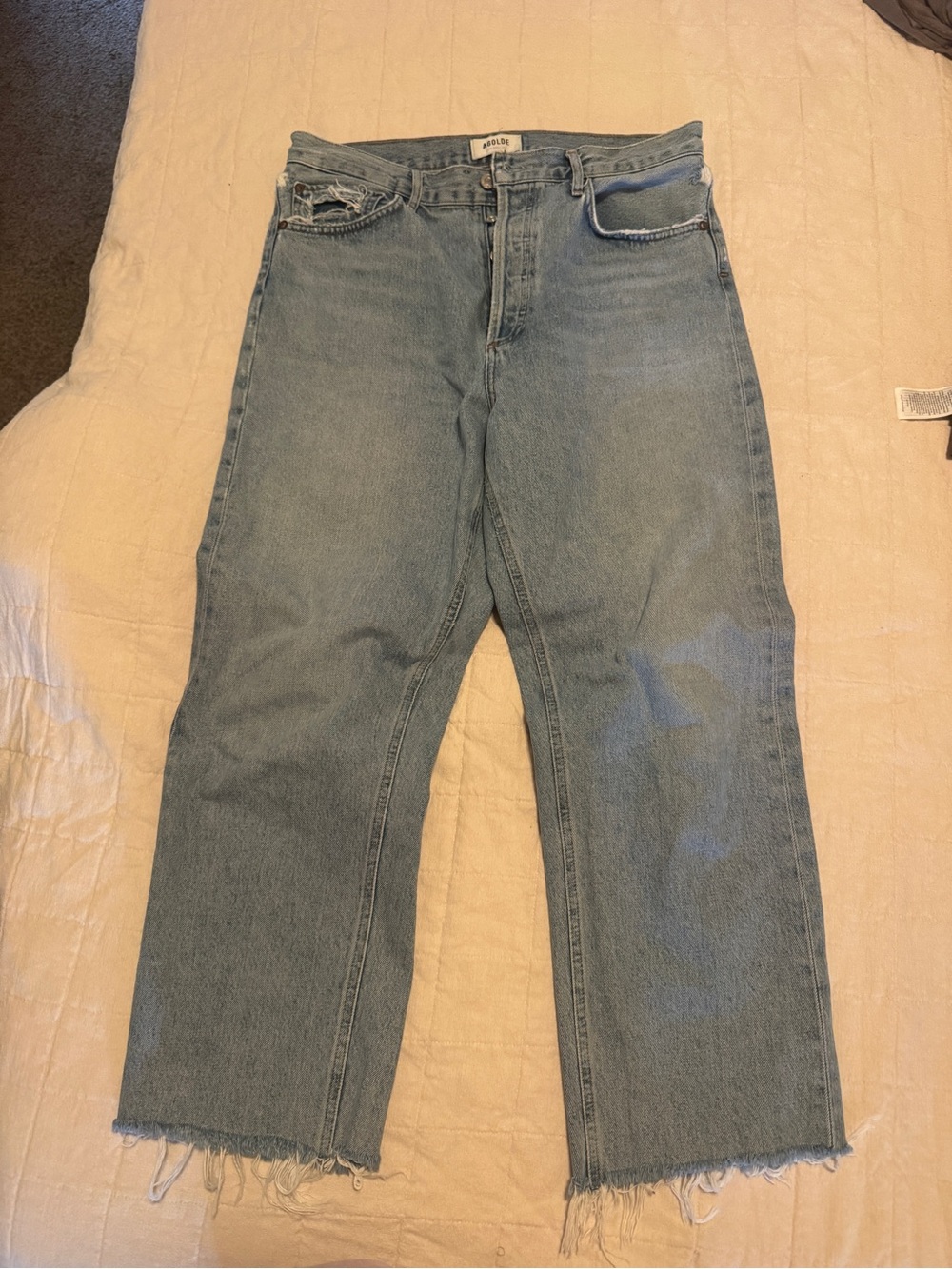 Agolde 90s frayed hem light wash jean